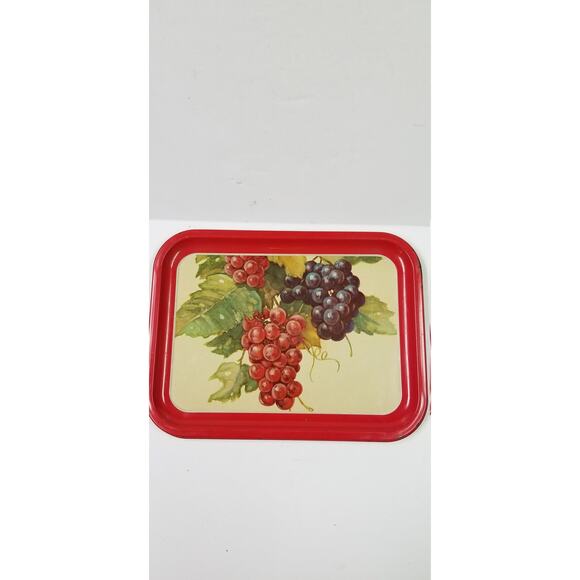 3 Cottagecore Metal Lap Trays, Grapes & Vine, Red Border - Picture 3 of 5